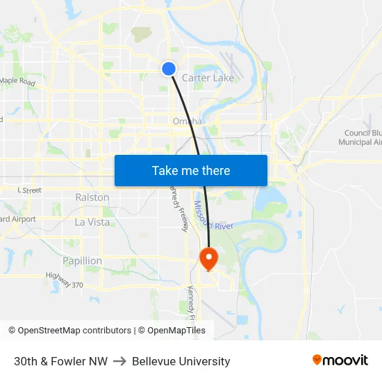 30th & Fowler NW to Bellevue University map