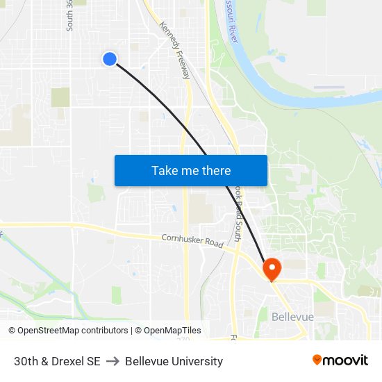 30th & Drexel SE to Bellevue University map