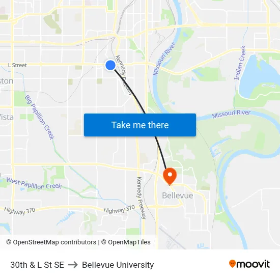 30th & L St SE to Bellevue University map