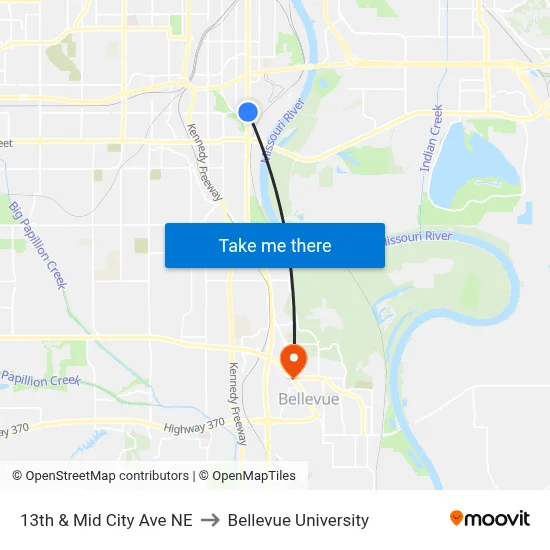 13th & Mid City Ave NE to Bellevue University map