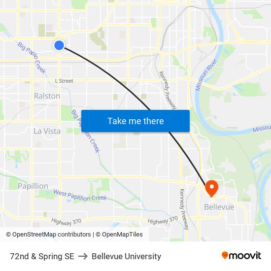 72nd & Spring SE to Bellevue University map