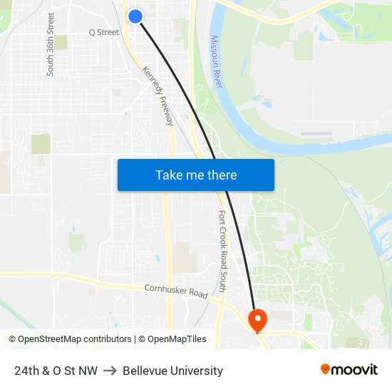 24th & O St NW to Bellevue University map