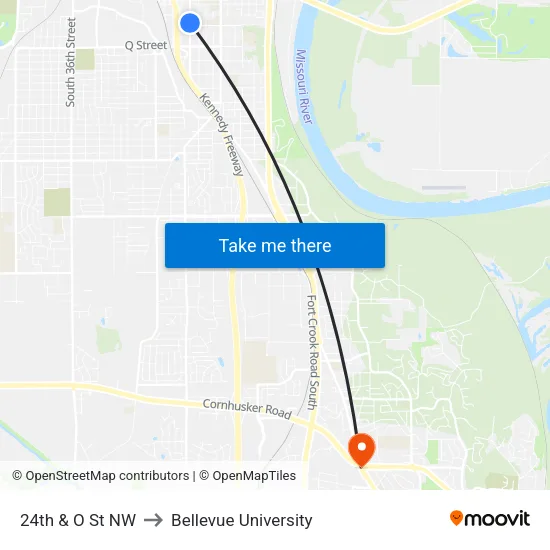 24th & O St NW to Bellevue University map
