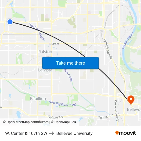 W. Center & 107th SW to Bellevue University map