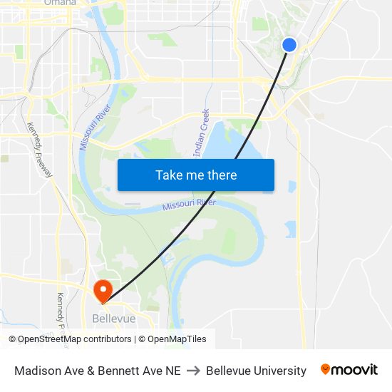 Madison Ave & Bennett Ave NE to Bellevue University map