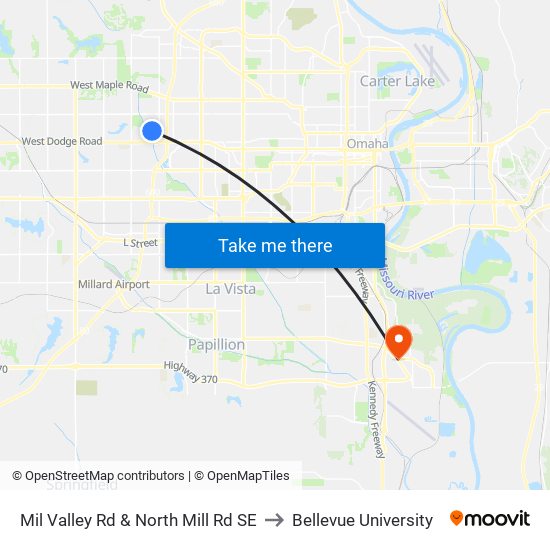 Mil Valley Rd & North Mill Rd SE to Bellevue University map