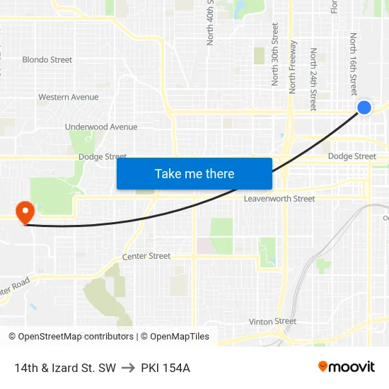 14th & Izard St. SW to PKI 154A map