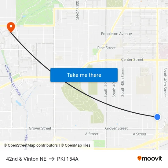 42nd & Vinton NE to PKI 154A map