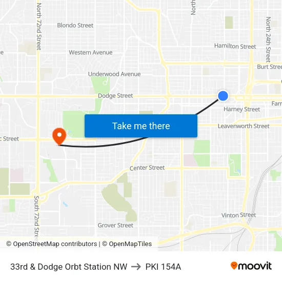 33rd & Dodge Orbt Station NW to PKI 154A map