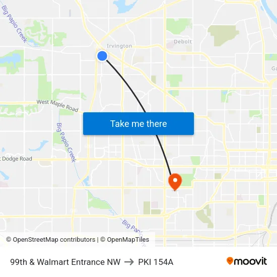 99th & Walmart Entrance NW to PKI 154A map