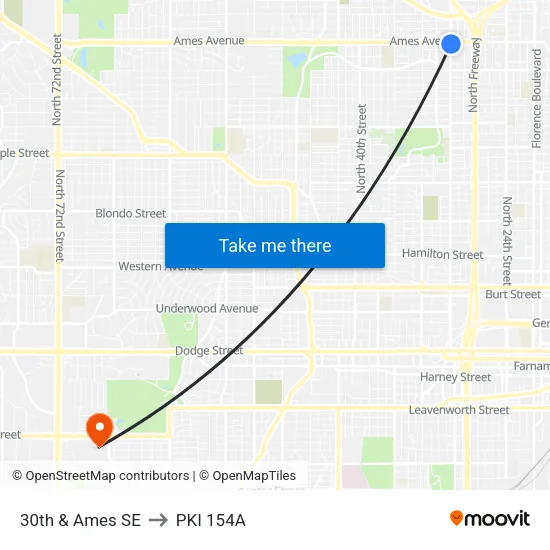 30th & Ames SE to PKI 154A map