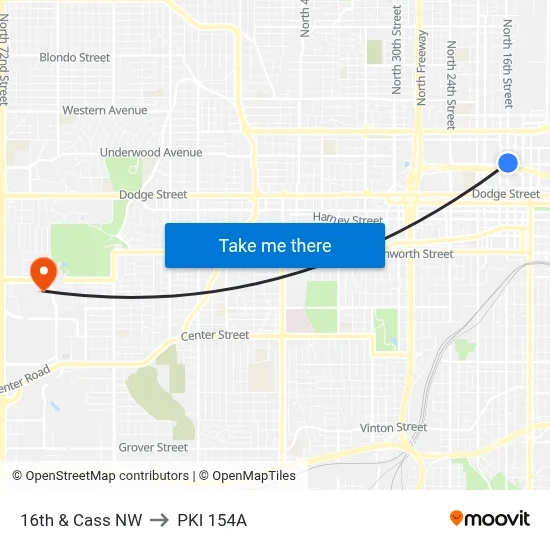 16th & Cass NW to PKI 154A map