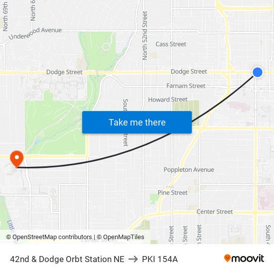 42nd & Dodge Orbt Station NE to PKI 154A map