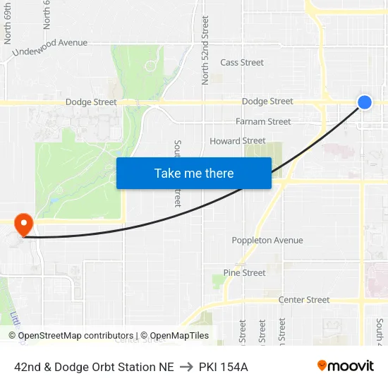 42nd & Dodge Orbt Station NE to PKI 154A map