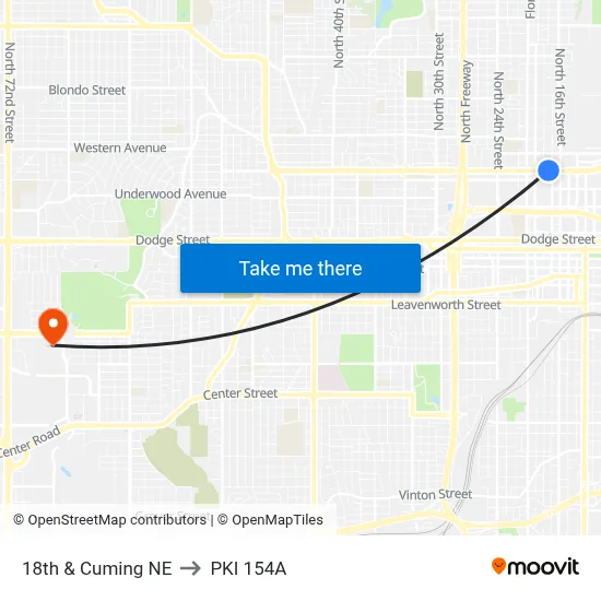 18th & Cuming NE to PKI 154A map