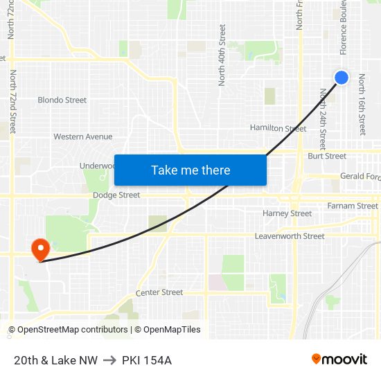 20th & Lake NW to PKI 154A map