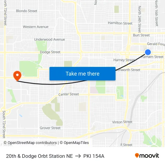 20th & Dodge Orbt Station NE to PKI 154A map