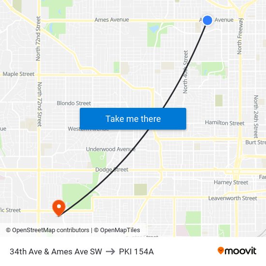 34th Ave & Ames Ave SW to PKI 154A map