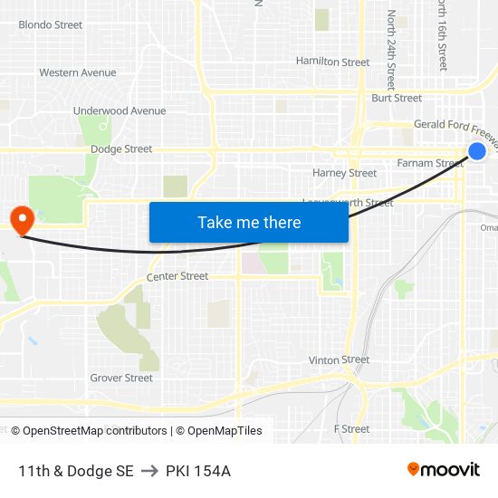 11th & Dodge SE to PKI 154A map