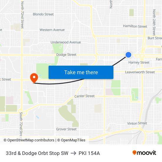 33rd & Dodge Orbt Stop SW to PKI 154A map