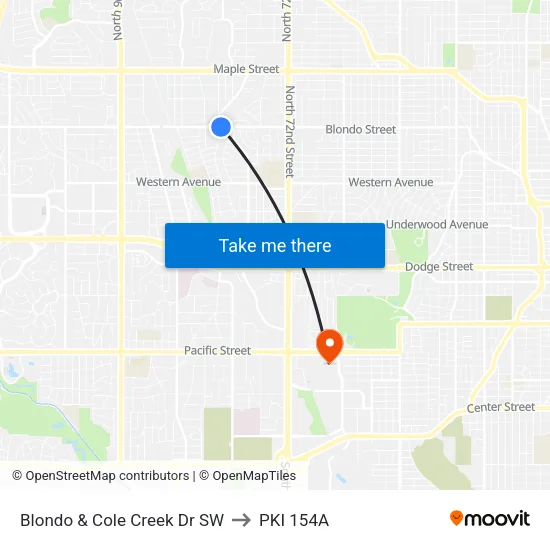 Blondo & Cole Creek Dr SW to PKI 154A map