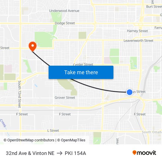 32nd Ave & Vinton NE to PKI 154A map