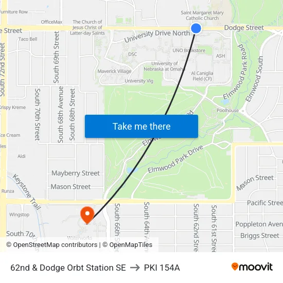 62nd & Dodge Orbt Station SE to PKI 154A map