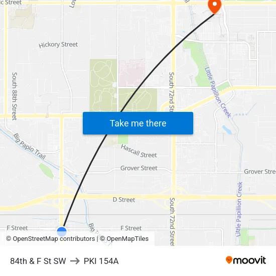 84th & F St SW to PKI 154A map