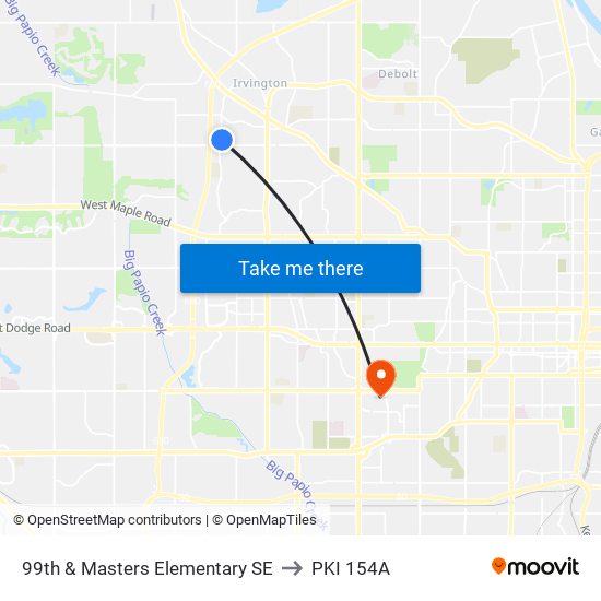 99th & Masters Elementary SE to PKI 154A map