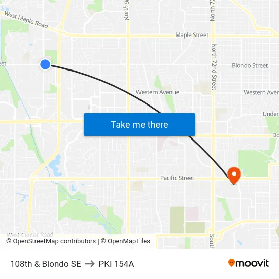 108th & Blondo SE to PKI 154A map