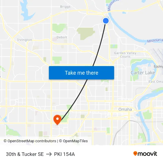 30th & Tucker SE to PKI 154A map