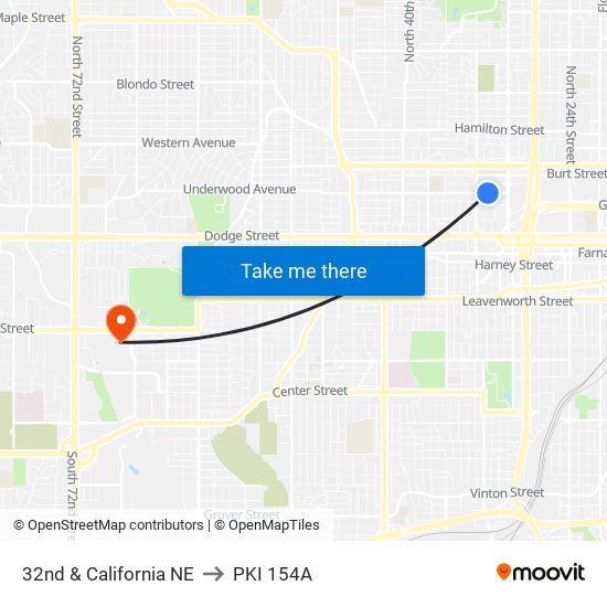 32nd & California NE to PKI 154A map