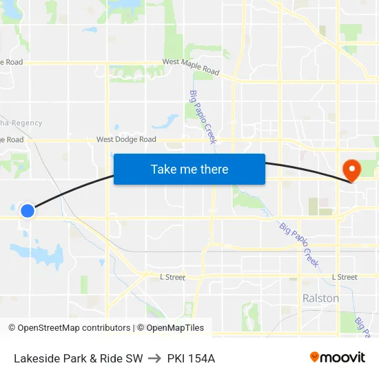 Lakeside Park & Ride SW to PKI 154A map