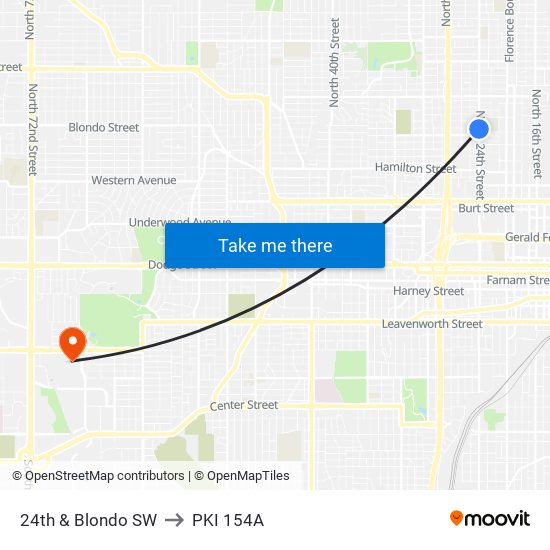 24th & Blondo SW to PKI 154A map