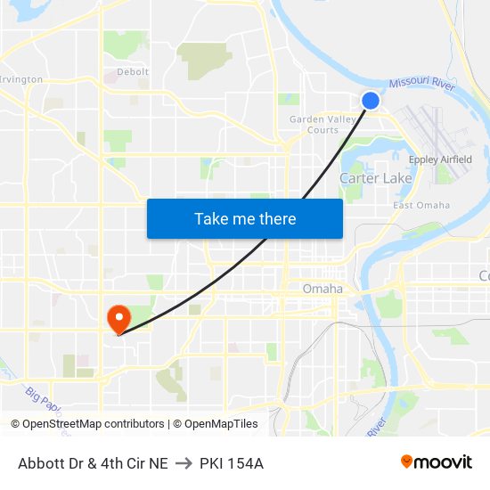 Abbott Dr & 4th Cir NE to PKI 154A map