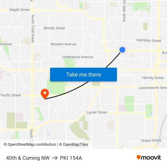 40th & Cuming NW to PKI 154A map