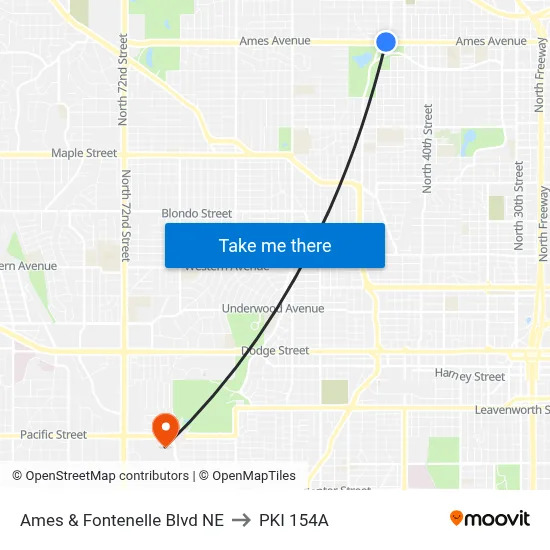 Ames & Fontenelle Blvd NE to PKI 154A map