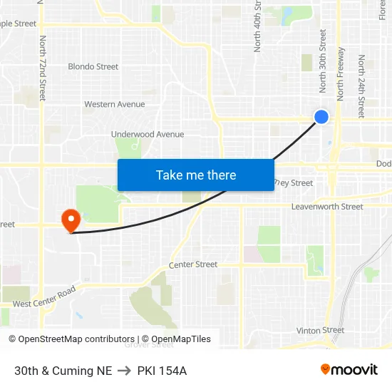 30th & Cuming NE to PKI 154A map