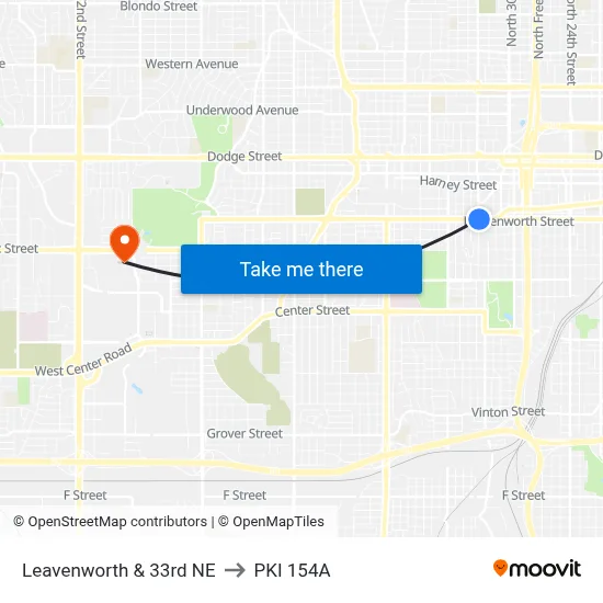 Leavenworth & 33rd NE to PKI 154A map