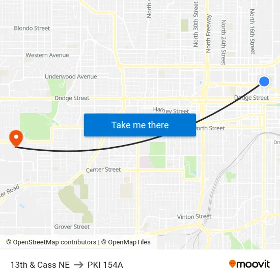 13th & Cass NE to PKI 154A map