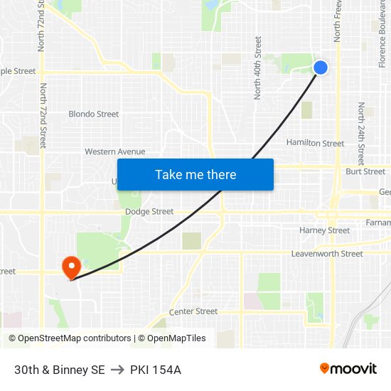 30th & Binney SE to PKI 154A map