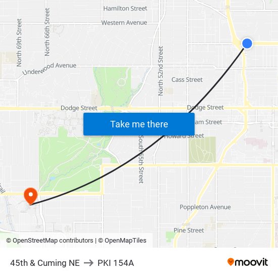 45th & Cuming NE to PKI 154A map