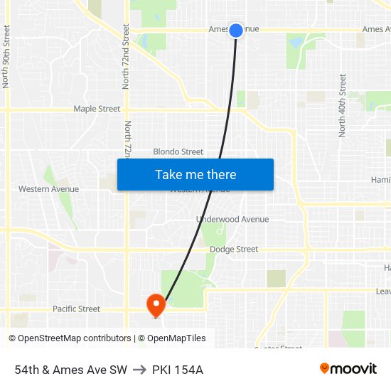 54th & Ames Ave SW to PKI 154A map