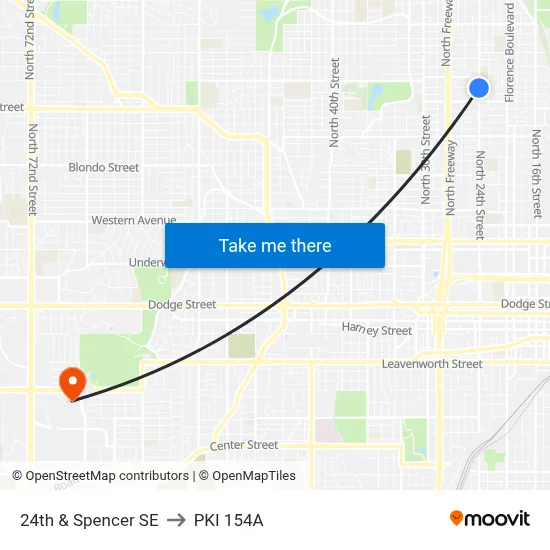 24th & Spencer SE to PKI 154A map