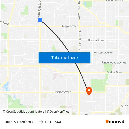 90th & Bedford SE to PKI 154A map