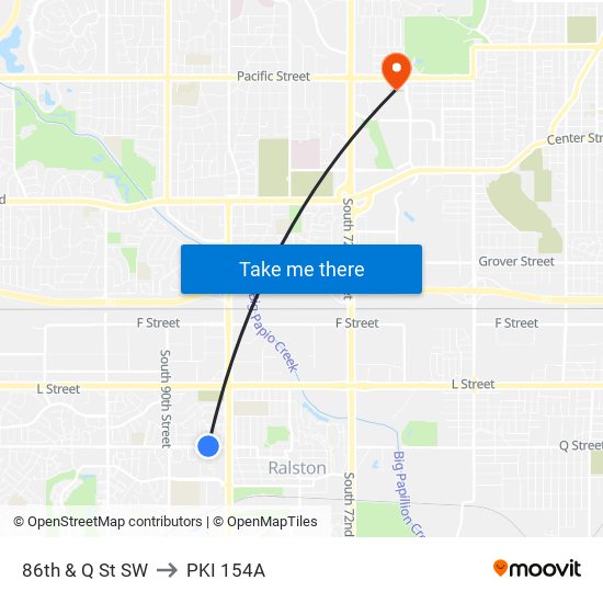 86th & Q St SW to PKI 154A map