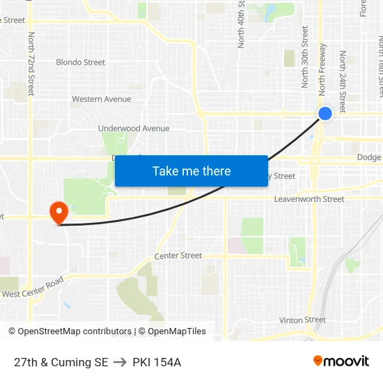 27th & Cuming SE to PKI 154A map