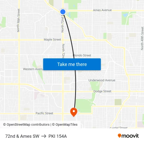 72nd & Ames SW to PKI 154A map
