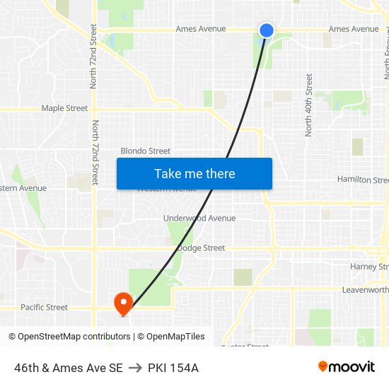 46th & Ames Ave SE to PKI 154A map