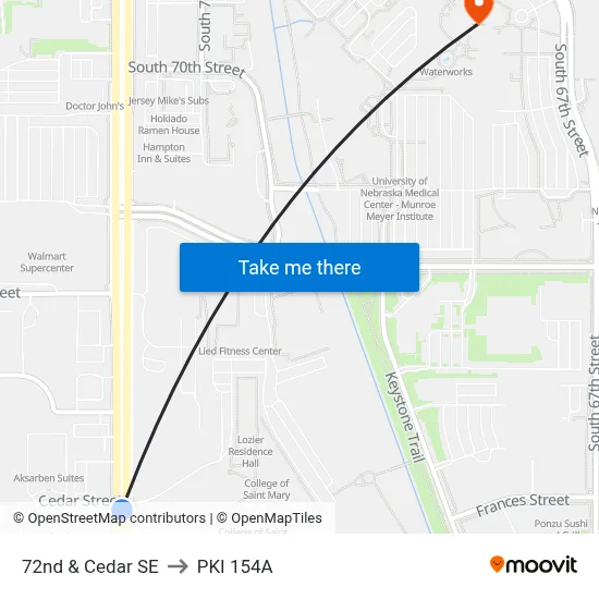 72nd & Cedar SE to PKI 154A map